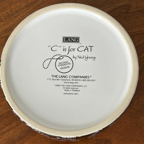 Lang "C is for Cat" Second Thoughts Cat Food Bowl 2005 Unused Ceramic Humor - Picture 9 of 14